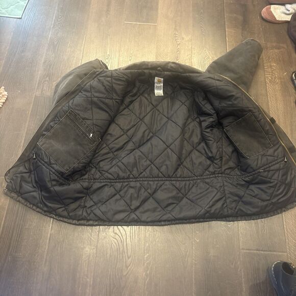 VTG Y2K Carhartt Mens XL Detroit Black Charcoal Duck Canvas Coat Quilt Lining - Picture 3 of 16